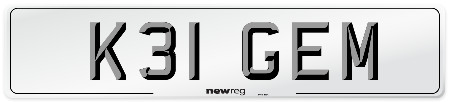 K31 GEM Number Plate from New Reg
